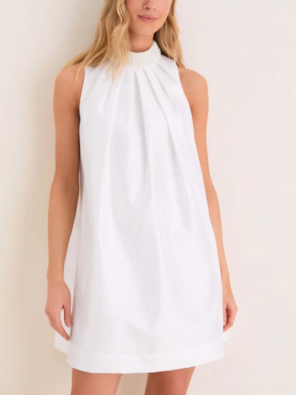 HYACINTH HOUSE White Taffeta Pearl Collar Chase Mini Dress